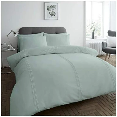Image of GC GAVENO CAVAILIA Polycotton Duvet Cover, Pleated Bedding Sets, Soft Warm Quilt Bed Duck Egg, Single