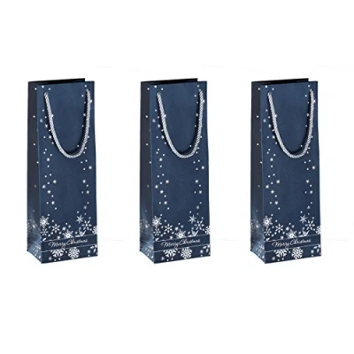 Image of SIGEL GT112 Christmas Bottle Gift Bag &quot;Silver Snowflakes&quot;, 10 x 35 8.5 cm, 3 Pieces