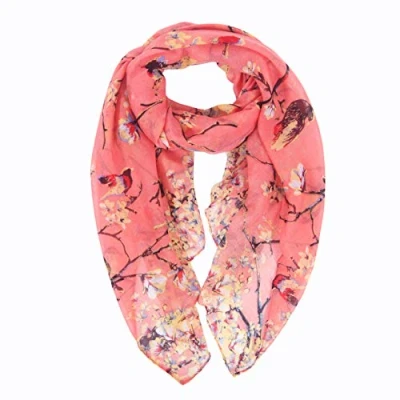 Image of DiaryLook Women Lightweight Scarf Red Neck Gifts for Ladies Bird Long Scarves Fashionable Design Shawl Wrap,8 Coral