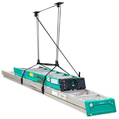 Image of StoreYourBoard Ladder Storage Ceiling Pulley System, Garage Mount Hoist, Heavy Duty Hanging Organizer Holds 150 lbs