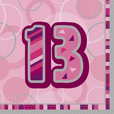 Image of Unique Party 28446 Glitz Pink 13th Birthday Paper Napkins, Pack of 16