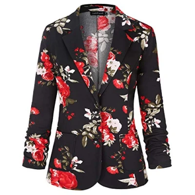 Image of MINTLIMIT Women Casual Work Knit Office Blazer Jacket with Pockets (Floral Red,Size S)