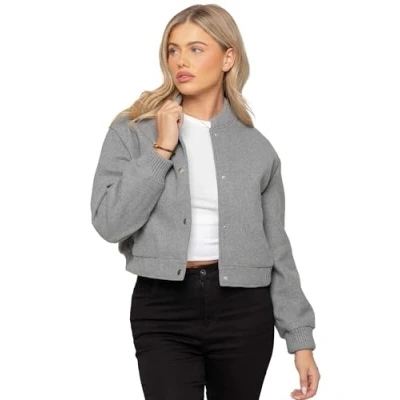 Image of 989Zé ENZO Womens Bomber Jacket Casual Long Sleeve Soft Lightweight Coat with 2 Pockets EZLJK643 Grey XL