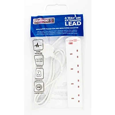 Image of Daewoo BS1363/A 3Pin Plug Surge Protected 4 Gang Extension Lead 2M / 2 Metre
