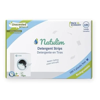 Image of Natulim Washing Machine Detergent Strips (180 Washes) Including Softener Effect, Ecological, Hypoallergenic, Made in Spain Clothes clean and soft without dirtying the Planet (Unscented)
