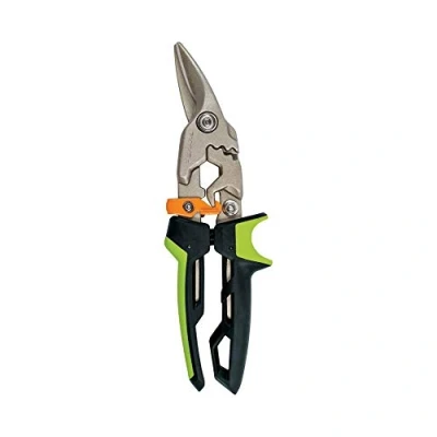 Image of Fiskars PowerGear Aviation Snip Right Cut, 40% More Power, Length 24,7cm, Heat Treated Steel Blade/Plastic Handle, Black/Green/Orange, 1027208