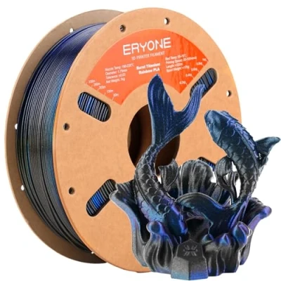 Image of ERYONE Burnt Titanium Rainbow PLA Filament 3D Printer 1.75mm +/ 0.03mm, 1kg(2.2LBS)/Spool, Interstellar(Blue &amp; Flash Black)