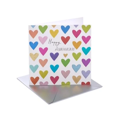 Image of UK Greetings Anniversary Card for Him/Her/Friend Shiny Hearts Design