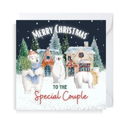 Image of Second Ave Special Couple Christmas Polar Bear Square Xmas Holiday Festive Greetings Card