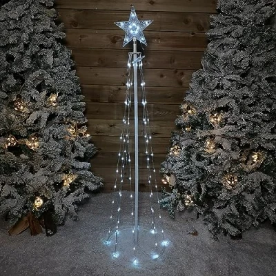 Image of Samuel ALEXANDER 150cm (5ft) White Metal Maypole Tree with 106 Rainbow LED Wire Lights and Remote
