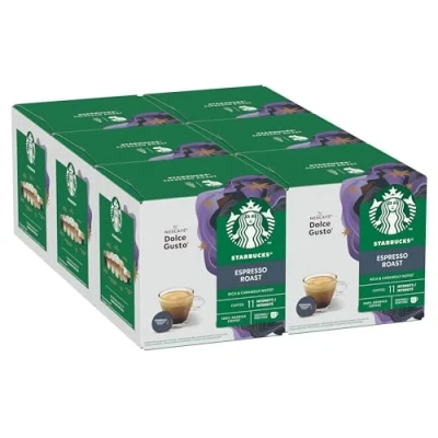 Image of STARBUCKS Espresso Dark Roast Coffee Pods by NESCAFÉ Dolce Gusto 72 Capsules (6 packs) Beans
