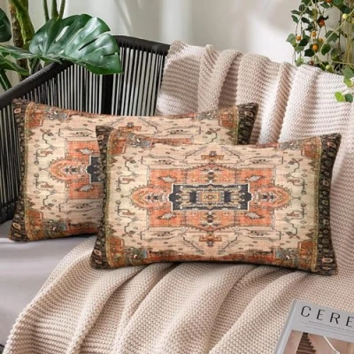 Image of Chicamy Set of 2 Linen Cushion Covers, 30 x 50 cm, Indian Bohemian Double Sided Pillowcase with Zip, Country House Style, Autumn Decorative Cover for Living Room, Bedroom