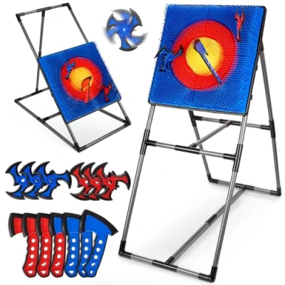 Image of Axe Throwing Game for Backyard, Target Set Games with 6 Axes &amp; Dart Bristle Target, Outdoor Indoor Yard Adults Kids Activity Carnival