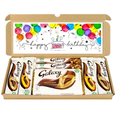 Image of Chocolate Hamper Letter Box Gift Selection Fullsize Galaxy bars Ideal Gifts For Women, Men, Kids (Happy Birthday, Full Size)