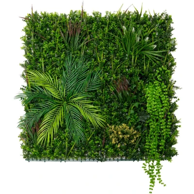 Image of Artificial Plant Wall Panel 100 x 100cm Alina Living Foliage Greenery Tiles Indoor Outdoor Weather &amp; UV Resistant Grass Fence Faux Hedge Privacy Backdrop Garden Home Décor Snap Lock Fixings Included