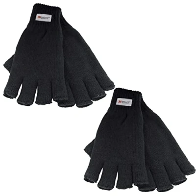 Image of Undercover Men&#039;s 2 Pack Knitted Fingerless Thinsulate Gloves Black L/XL