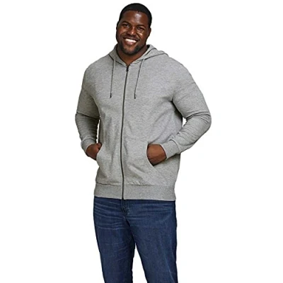 Image of Jack &amp; Jones Men&#039;s JJEBASIC Sweat Zip Hood NOOS PS Cardigan Sweater, Light Grey Melange, EU6XL US4XL/