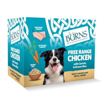 Image of Burns Pet Nutrition Natural Wet Dog Food For Adult &amp; Senior Dogs Organic Chicken, Carrots Brown Rice (6 x 395g)