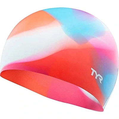 Image of TYR Junior Tie Dye Swim Cap, Pink/Blue