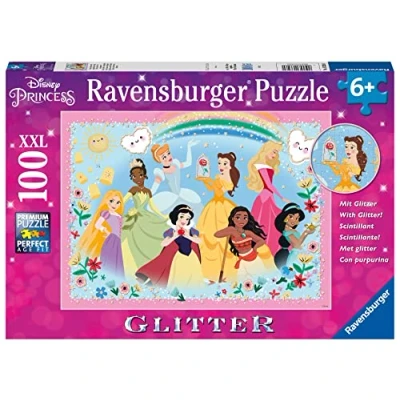 Image of Ravensburger 13326 Strong, Beautiful and Incredibly Bold 100 Pieces XXL Disney Princesses Glitter Puzzle for Children from 6 Years