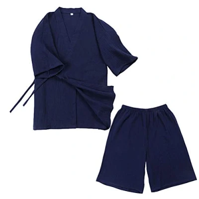 Image of un brand Japanese Short sleeved Pajamas Yukata Kimono Crepe (Size L, Navy)