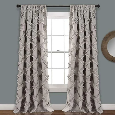 Image of Lush Decor, Gray Ruffle Diamond Curtains Textured Window Panel Set for Living, Dining Room, Bedroom (Pair), 84 x 54, 2 Count