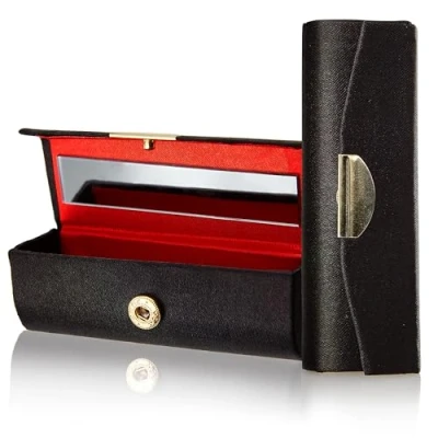 Image of Light Lipstick Organiser: Portable Case with Makeup Mirror Black, Gold and Red Holder Jewelry Box for Bag, incl. Cosmetic Beautiful Gift Women by Fantasia