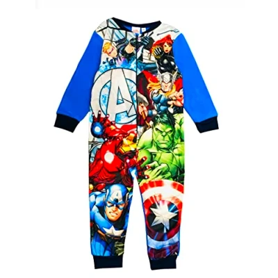 Image of Marvel Avengers Boys Fleece Onesie All in One Pyjamas Kids Sleepsuit Onezee 4 10 Years (Light Blue, 9 Years)