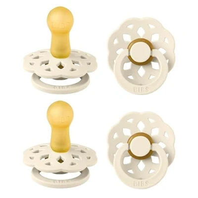 Image of BIBS Boheme Soother 4 Pack. BPA Free Dummy Pacifier, Round Nipple. Natural Rubber Latex, Made in Denmark, Size 2 (6 18 Months), Ivory