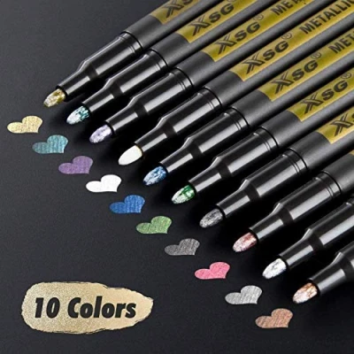Image of Metallic Marker Pens, XSG Set of 10 Colors Paint Markers for black paper,Rock Painting, Card Making,DIY Photo Album, Scrapbook Crafts, Metal, Wood, Ceramic, Glass (Medium tip)