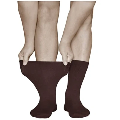 Image of vitsocks Men&#039;s Extra Wide Top Loose Fitting Diabetic Socks (3 PAIRS) Swollen Feet Ankles Legs, brown, 6 8