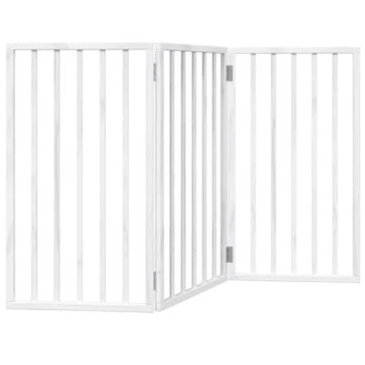 Image of vidaXL Foldable Dog Gate 3 Panels Pet Fence Barrier White Poplar Wood 50 x 90 cm Ideal for Small/Medium Dogs in Doorways, Kitchens, and Living Rooms.