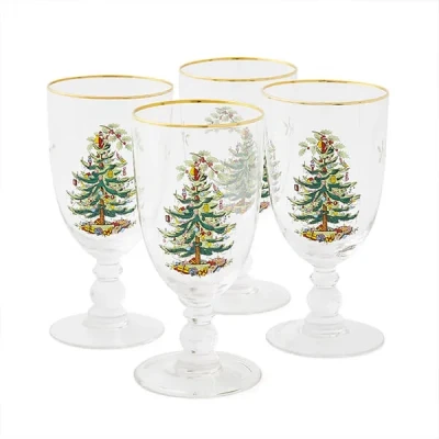 Image of Spode 4339601 Christmas Tree Pedestal Goblet Set of 4,