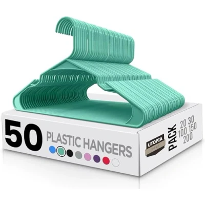 Image of Utopia Home 50 Pack Aqua Plastic Hangers for Clothes Space Saving Notched Durable and Slim Shoulder Grooves, of