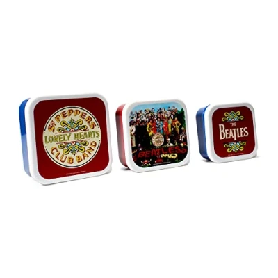 Image of Half Moon Bay Snack Box Set of 3 The Beatles Themed Plastic Food Containers With Lids Lunchbox Adult &amp; Kids Bento Lunch Storage Boxes Sandwich Sgt Pepper
