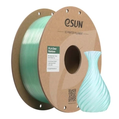 Image of eSUN Clear Rainbow PLA Filament 1.75mm, Translucent Multicolored 3D Printing 1KG Spool (2.2 LBS) for Printers,Cyan Crystal