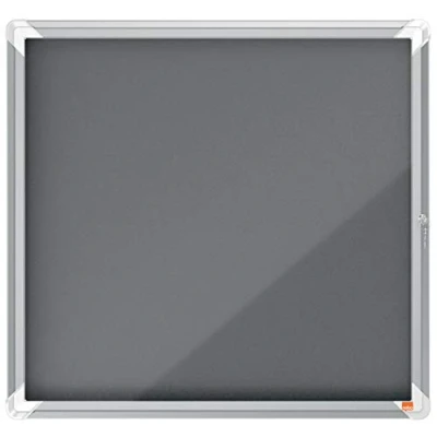 Image of Nobo Felt Lockable Notice Board 6 x A4, Premium Plus, Grey, 1915328