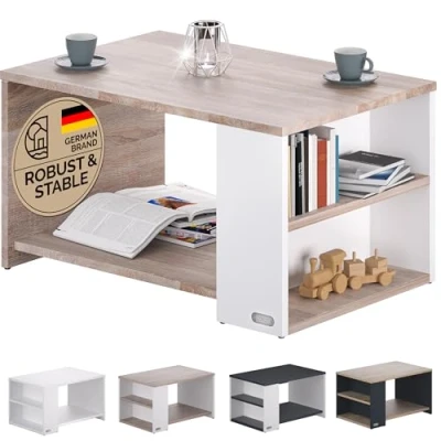 Image of CASARIA® Santa Cruz Coffee Table With Shelf 2 Compartments Storage Space 90x59x47.5cm Scratch Resistant Surface 50kg Load Capacity Living Room Office Sofa Side Oak/White