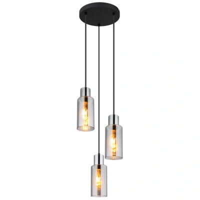 Image of Lidaria Cluster Pendant Ceiling Light Matt Black Smoke Glass Shade 3x E27