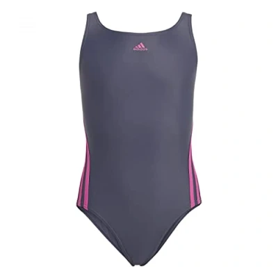 Image of adidas Girl&#039;s 3 Stripes Swimsuit, Shadow Navy/Lucid Fuchsia, 4 Years