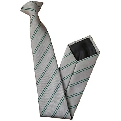 Image of Men&#039;s Clip On Tie (Grey with Bottle Green Double Stripes)