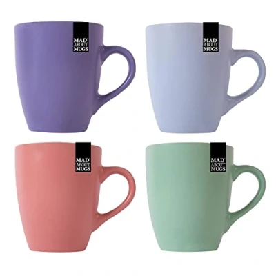 Image of YöL Set Of 4 Coupe Stoneware Mugs Blue Green Pink Purple Tea Coffee Cups Latte Brew Home Kitchen Office Stylish 325ml Mug