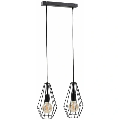 Image of Lex Bar Pendant Ceiling Light Black, 50cm, 2x E27