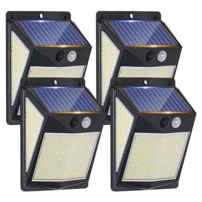 Image of Solar Lights Outdoor, 238 LED Security &amp; 3 Modes Motion Sensor, 270 Wide Angle Lights, IP65 Waterproof Wall Light (4 Pack)
