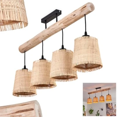 Image of HOFSTEIN Soungou Ceiling Light, Modern lamp Made of Wood/Metal/Bast in Natural/Black/Beige, 4 Light Scandinavian Design, x E27, Height max. 44.5 cm, Without Bulbs