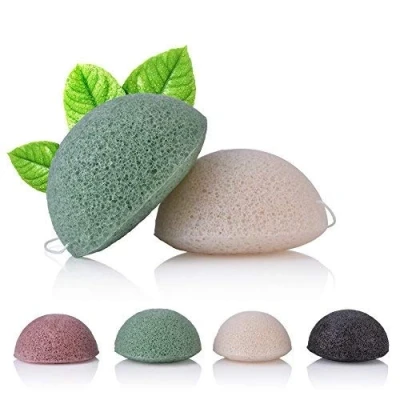 Image of 4Pcs Natural Facial Sponge, Wash Cleaning Sponge Puff Exfoliator Tools With Bamboo Charcoal, Konjac Charcoal Best Sponge(Pink)