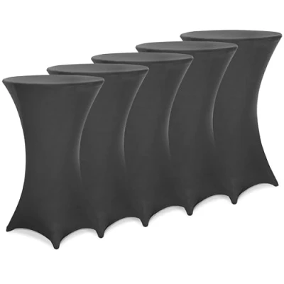 Image of Deuba® Pack of 5 Spandex Tablecloth High Table Slip Covers Tight, Fitted Set, Washable &amp; Wrinkle Resistant Elastic Stretch Events Wedding Banquet Parties 80 85cm Diameter Anthracite Grey
