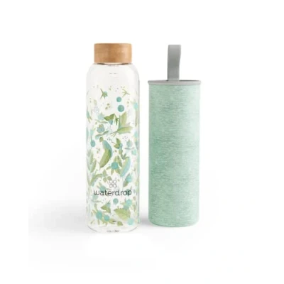 Image of waterdrop MICRODRINK Edition Glass Bottle 600ml leakproof BPA free Water with Bamboo Lid and Neoprene Protection Sleeve, Drinking Sustainable Borosilicate