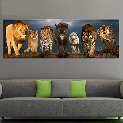 Image of 5D Diamond Painting Kit Full Drill Large Size DIY Art Embroidery Crystal Rhinestone Cross Stitch Adult Child Handmade Canvas for Home Wall Decor Lion Leopard Tiger Round drill,30x60cm