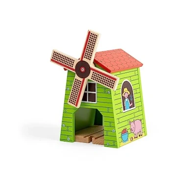 Image of Bigjigs Rail Country Windmill Toy Train Tunnel Accessories, Wooden Track for Set, Trains Kids